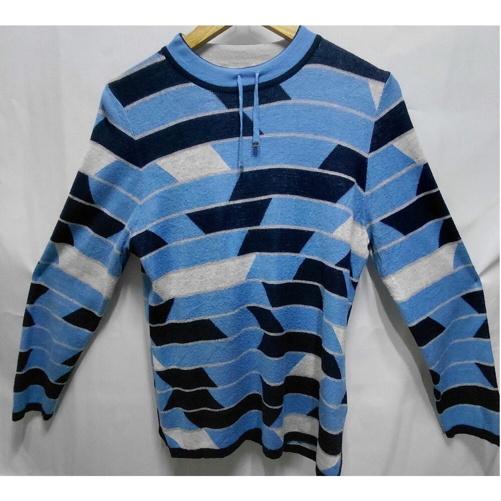 RABE Blue Striped Knit Sweater Long Sleeve Crew Neck Women Size 10